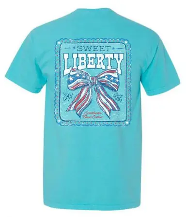 Southern Fried Cotton® Ladies' S/S Lagoon Blue Sweet Liberty Bow T-Shirt