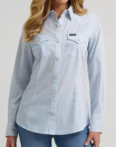 Wrangler® Ladies' L/S Star Blue Olivia Slim Snap Shirt - Brands