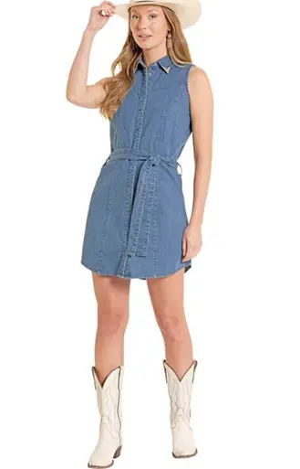 Panhandle Slim® Ladies' Denim Sleeveless Detailed Collar Shirt Dress