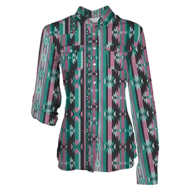 Hooey® Ladies' L/S Black/Teal/Pink Aztec Sol Pearl Snap Shirt - Brands