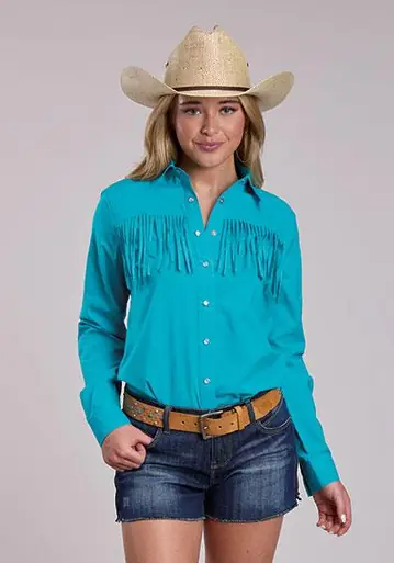 Roper® Ladies' L/S Turquoise Western Fringed Snap Shirt