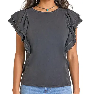 Panhandle Slim® Ladies' Flutter Sleeve with Stud Trim Tee - Brands