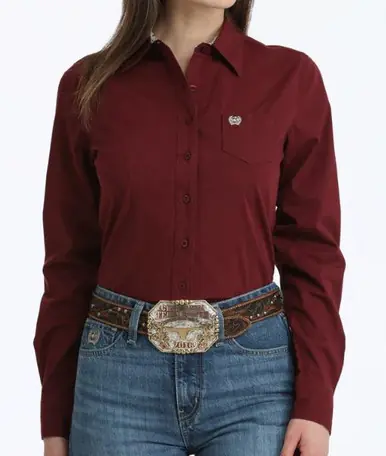 Cinch® Ladies' L/S Burgundy Stripe Arena Fit Button Shirt