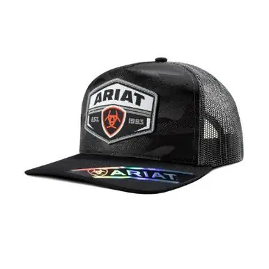 Ariat® Black Camo/Grey Hexagon Patch Snapback Cap - Hats