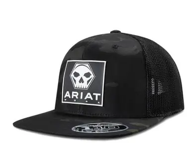 Ariat® Dark Green Camo/Black Skull Bolt Patch Cap - Hats