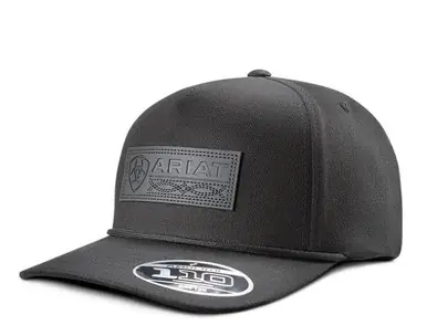 Ariat® Black Cloth FlexFit 110 Faux Leather Patch Cap - Hats