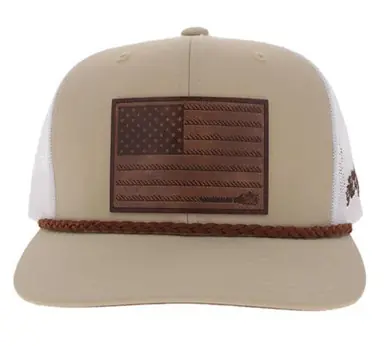 Hooey® Tan/White/Leather Liberty Roper Flag Patch Cap - Hats
