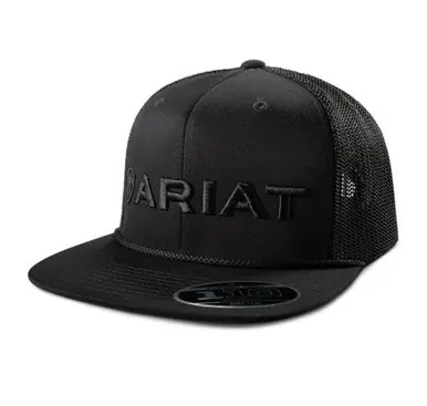Ariat® Black 3D Embroidered Flatbill Snapback Cap - Hats