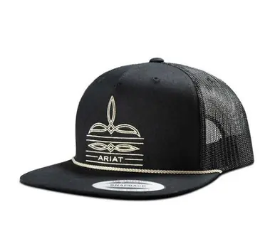 Ariat® Black Boot Stitched/Rope Flat Bill Cap - Brands
