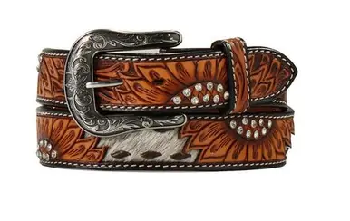 Angel Ranch® Ladies' Sunflower Tooling/Crystals/Calf Hair Belt - Accessories