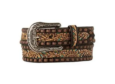Angel Ranch® Ladies' Brown Sunflower Filigree Embossed Belt - Accessories