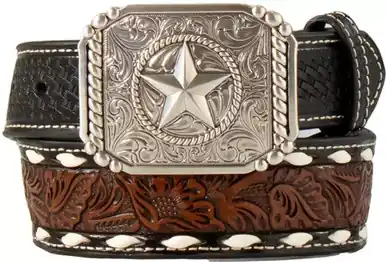 3D Belts® Boys' Black Basketweave/Brown Floral Tooled Tapered Belt - Accessories