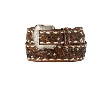 Nocona® Men's Brown Floral Filigree/Calf Hair Underlay Tapered Belt - Brands
