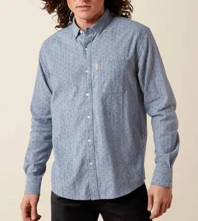 SALE Ariat® Men's L/S Chambray Blue Print Macoy Modern Fit Button Shirt - Sale Barn