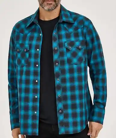 SALE Wrangler Retro® Men's L/S Black/Blue Plaid Snap Shirt - Sale Barn