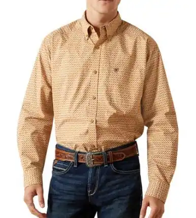SALE Ariat® Men's L/S Burnis Tan/Aztec Diamond Print Button Shirt - Sale Barn