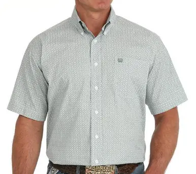 SALE Cinch® Men's S/S Green/White Print Button Shirt - Sale Barn