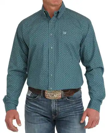SALE Cinch® Men's L/S Teal Green Medallion Print Button Shirt - Sale Barn