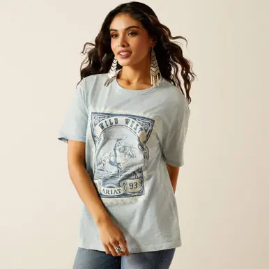 SALE Ariat® Ladies' S/S Bleached Blue Wild West Stamp T-Shirt