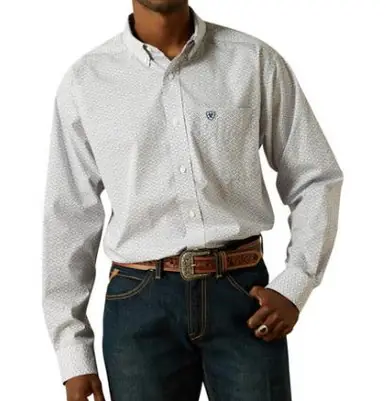 SALE Ariat® Men's L/S White/Aztec Diamond Print WF Declan Button Shirt - Sale Barn