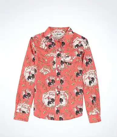 SALE Wrangler® Girls' L/S Peach Western Bucking Horse Snap Shirt - Sale Barn