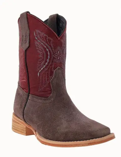 SALE R. Watson® Kids' Charcoal Roughout/Red Top Square Toe Boots - Sale Barn