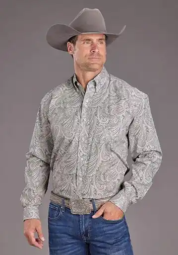 SALE Stetson® Men's L/S Grey Paisley Print Button Shirt - Sale Barn