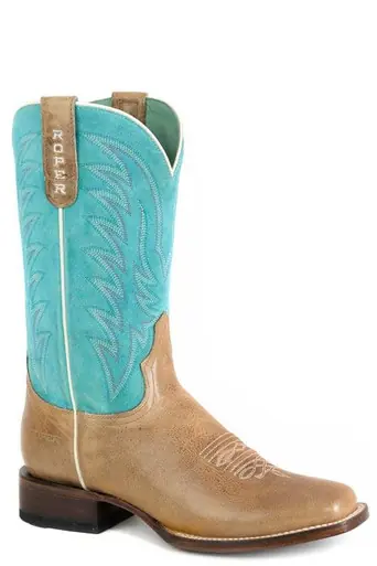 SALE Roper® Ladies' Tan/Turquoise Square Toe Boots - Sale Barn