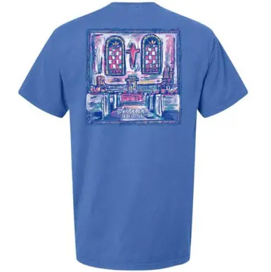 SALE Southern Fried Cotton® Ladies' S/S Porch Blue Sunday Colors Church T-Shirt