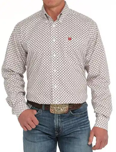 SALE Cinch® Men's L/S White/Black Geo Print Button Shirt - Sale Barn