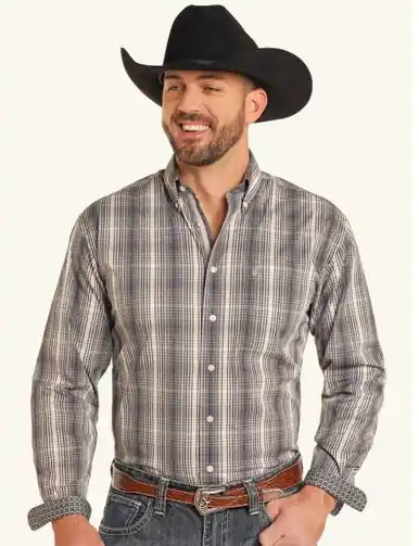 SALE Panhandle Rough Stock® Men's L/S Black Plaid Button Shirt - Sale Barn