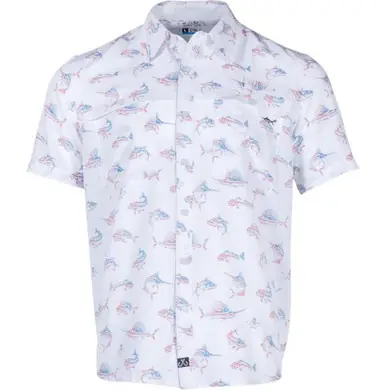 SALE Salt Life® Men's White S/S Fish N' Bones Americana Performance Shirt - Sale Barn