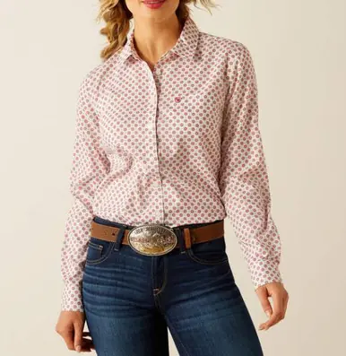 SALE Ariat® Ladies' L/S Cream/Red Elio Geo Print Kirby Pro Button Shirt - Sale Barn