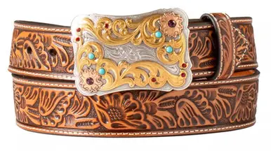 Nocona® Ladies' Brown Floral Tooled Belt with Rectangle Buckle - Brands