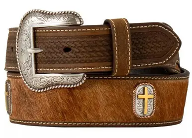 Nocona® Men's Brown Basketweave Billet/Calf Hair/Cross Conchos Belt - Brands
