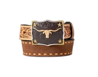 3D Belts® Boys' Brown Roughout Diamond Lace Longhorn Buckle Belt - Accessories