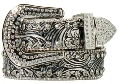 Nocona® Girls' Black/Silver Floral Embossed/Crystals Belt - Brands