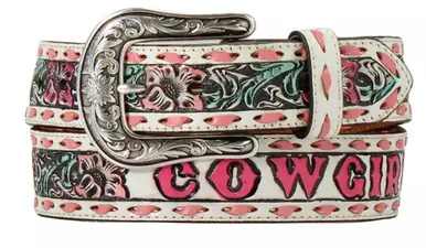 Angel Ranch® Ladies' Pink "Cowgirl" Floral Embossed Belt - Accessories