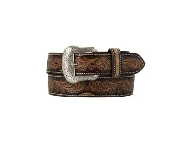 Nocona® Men's Brown Calf Hair/Floral Embossed Leather Belt - Brands