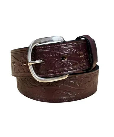 Gingerich® Men's Dark Brown Leaf Tooled Leather Belt - Accessories