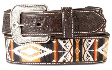 Ariat® Men's Brown Floral Billets/Aztec Fabric Inlay Tapered Belt - Brands