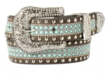 Angel Ranch® Girls' Brown Studded/Turquoise Crystals Inlay Belt - Accessories
