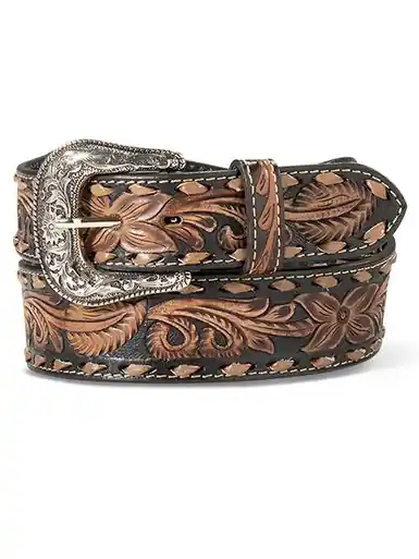 Ariat® Men's Black/Brown Tapered Floral Tooled Belt - Brands