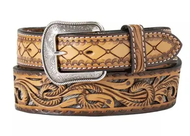 3D Belt® Men's Tan Diamond/Sunburst Calf Hair Inlay Tapered Belt - Accessories