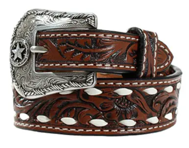3D Belts® Boys' Brown Floral Tooled Buckstitched Belt - Accessories