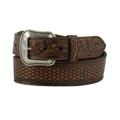 SALE 3-D Belts® Men's Brown Floral/Basket Weave Belt
