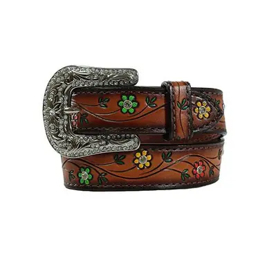 Angel Ranch® Girls' Brown Colorful Floral Tooled Belt - Accessories