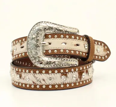 Nocona® Ladies' Brown/Cream Calf Hair & Rhinestones Belt - Brands