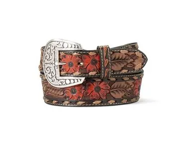 Ariat® Ladies' Brown Painted Red Hibiscus Laced Belt - Brands