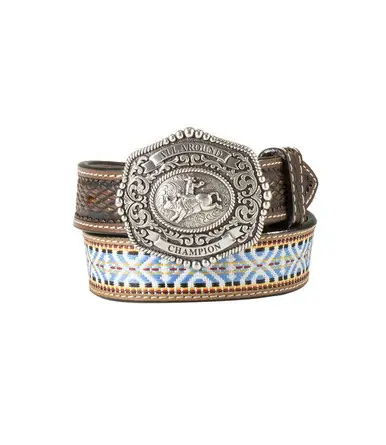 3D Belts® Boys' Handtooled Sunburst Diamond Woven Inlay Belt with Bull Rider Buckle - Accessories